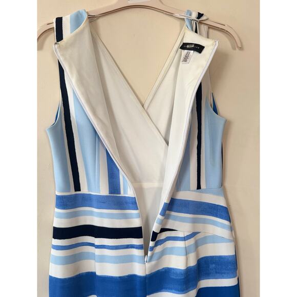 Slate & Willow RTR Colorblock Bodycon V Neck Dress Blue White Stripe 12 MINT - Picture 9 of 9